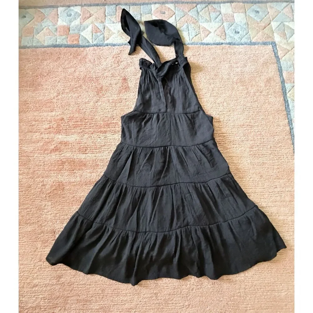 Entro Black Tiered Halter Dress Ruffle Neck Size S